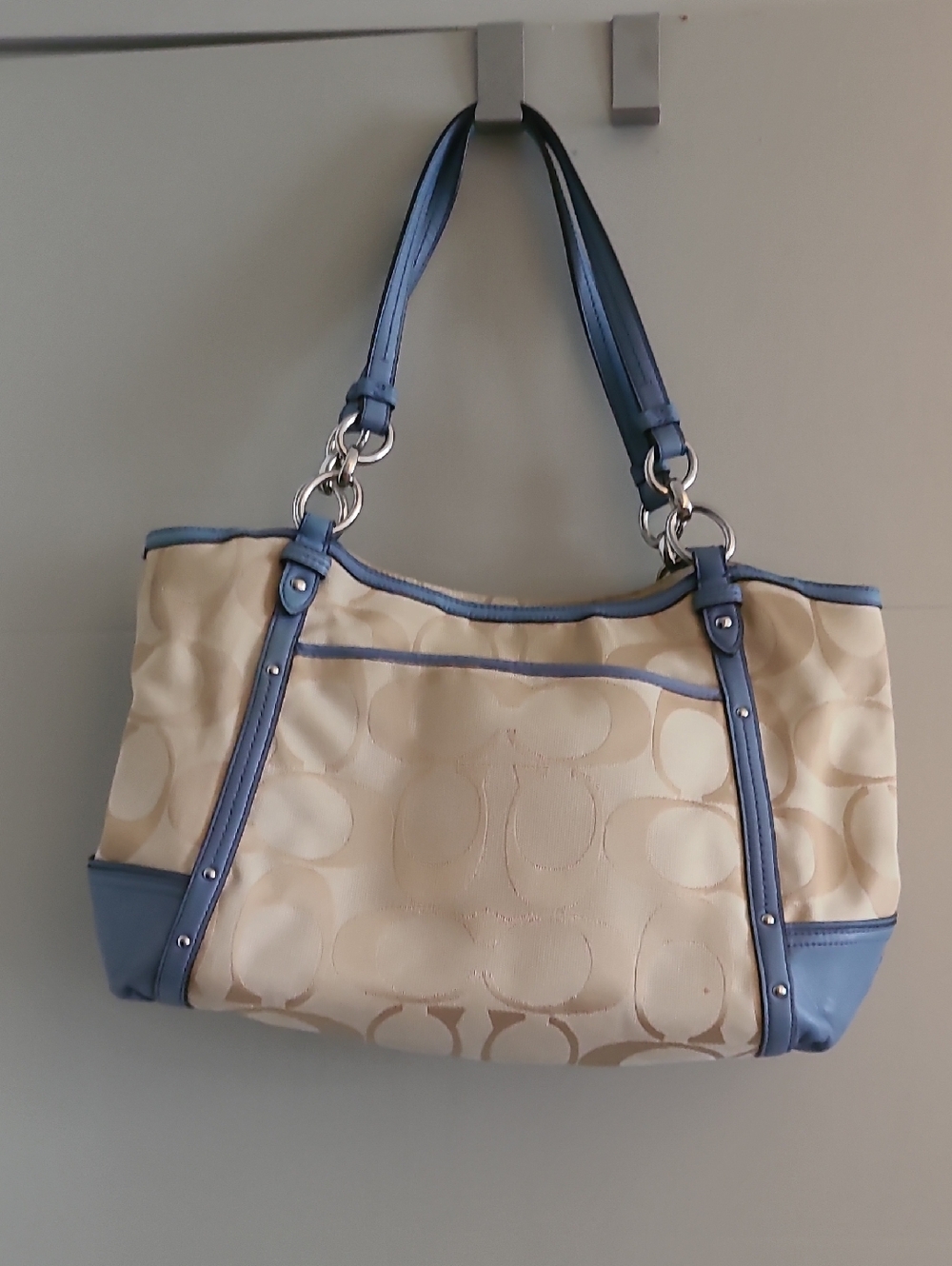 Coach Cream and Blue Tote Handbag
